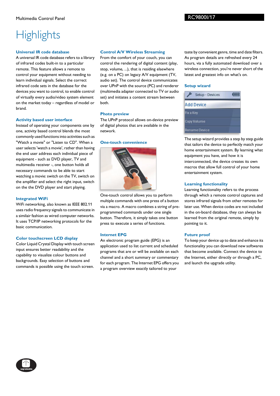 Highlights | Philips Multimedia Control Panel User Manual | Page 2 / 3