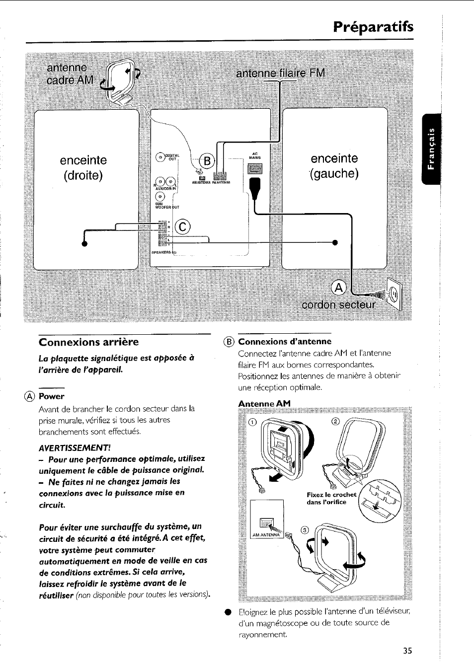 Préparatifs, Connexions arrière, Connexions arrière -36 | Philips MC5037 User Manual | Page 35 / 84