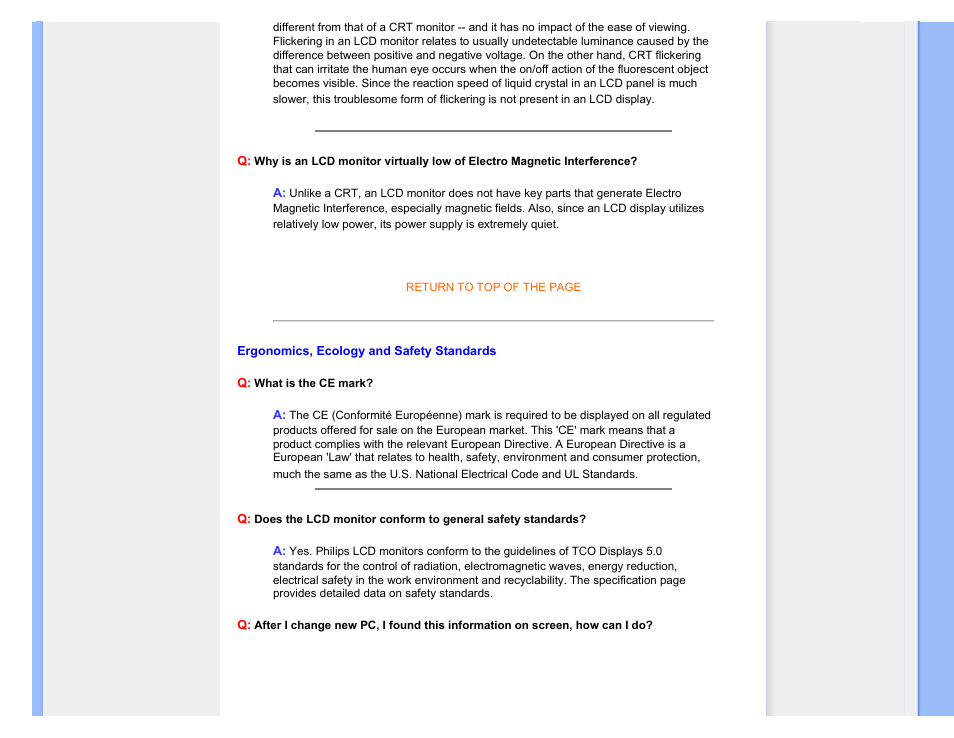 Ergonomics, ecology and, Safety standards | Philips 220C1SW-00 User Manual | Page 10 / 107