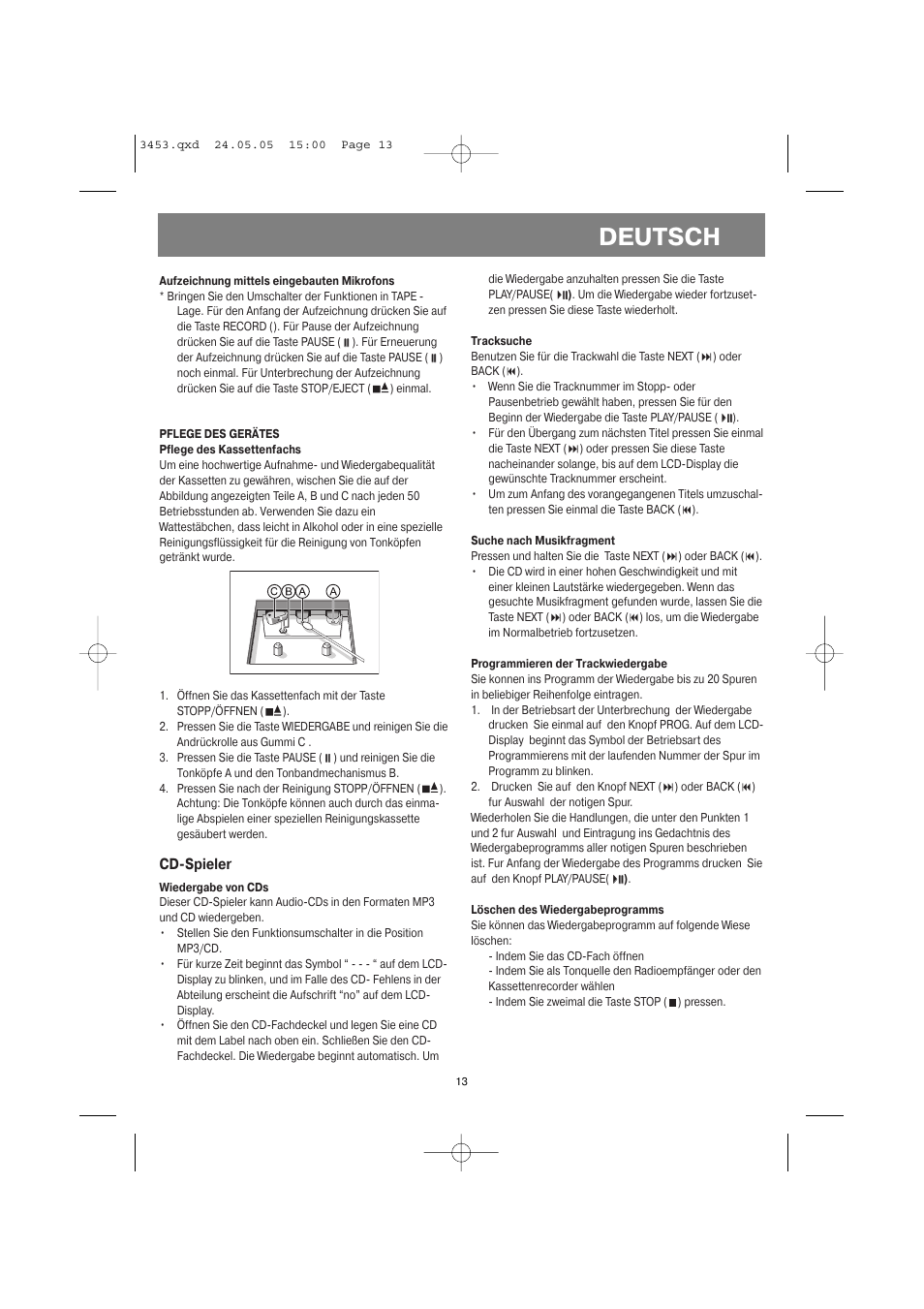 Deutsch, Cd-spieler | Vitek VT-3453 User Manual | Page 13 / 28