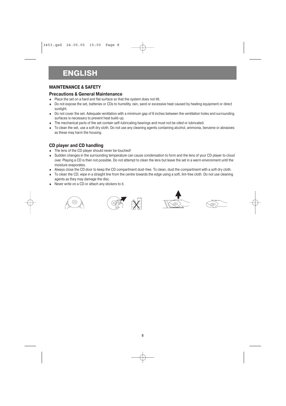 English, Cd player and cd handling | Vitek VT-3453 User Manual | Page 8 / 28