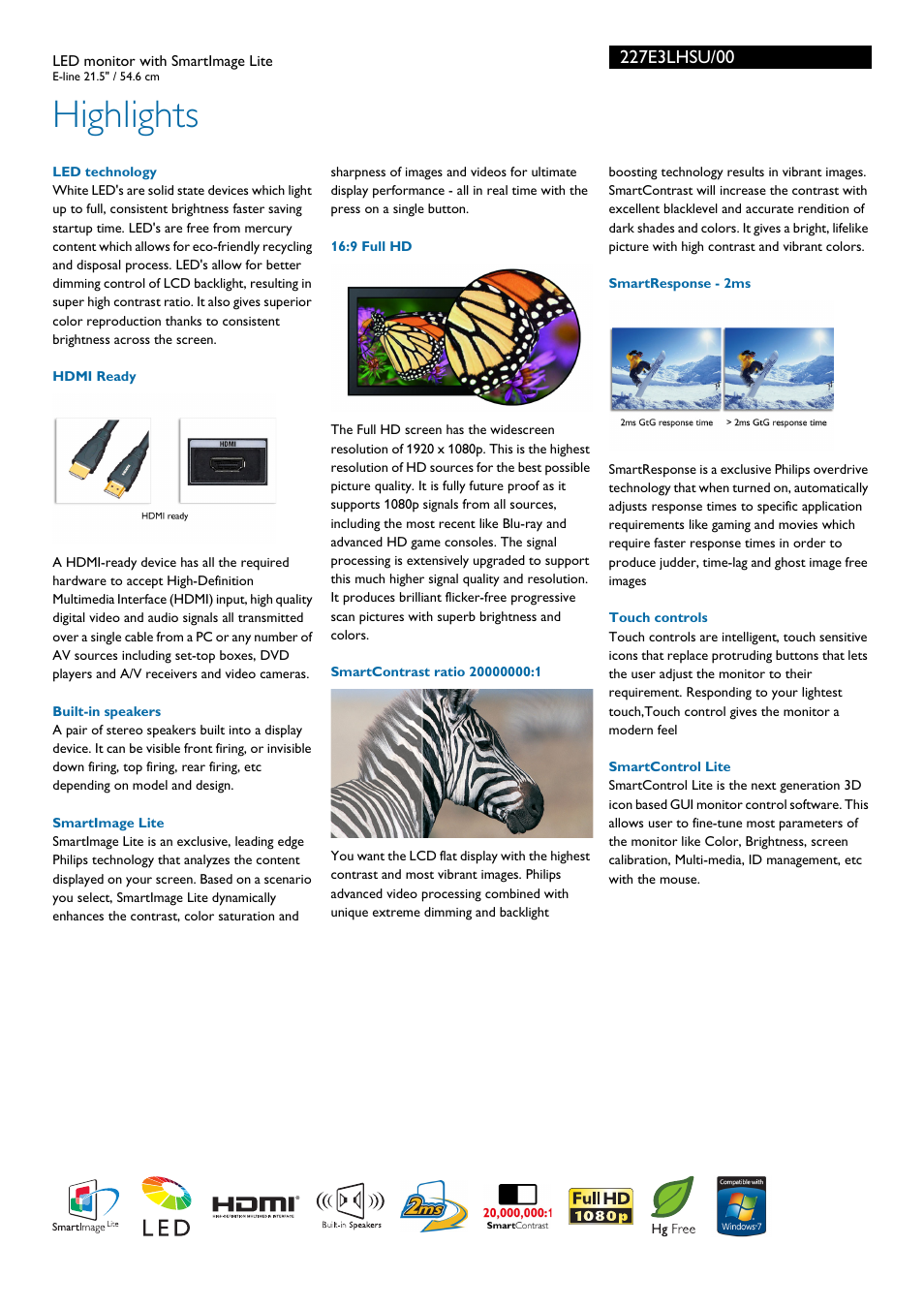 Highlights | Philips 227E3LHSU-00 User Manual | Page 2 / 3