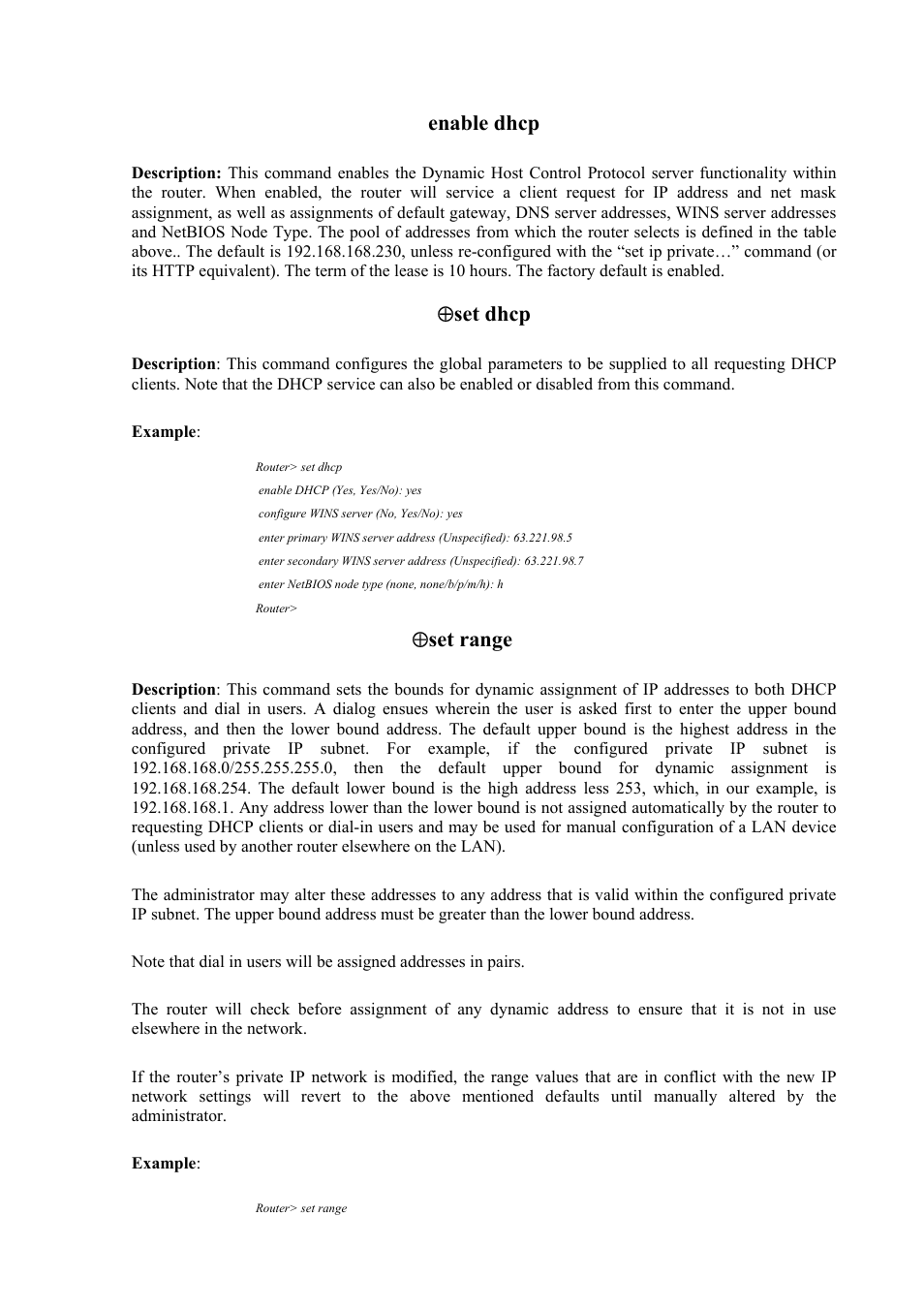 Enable dhcp, Set dhcp, Set range | Atlantis Land Mistral Lan Router ISDN User Manual | Page 17 / 48