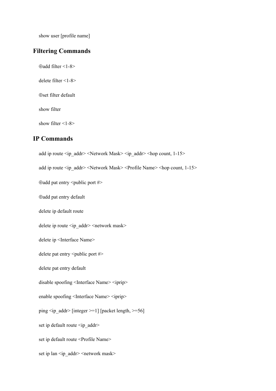 Filtering commands, Ip commands | Atlantis Land Mistral Lan Router ISDN User Manual | Page 8 / 48