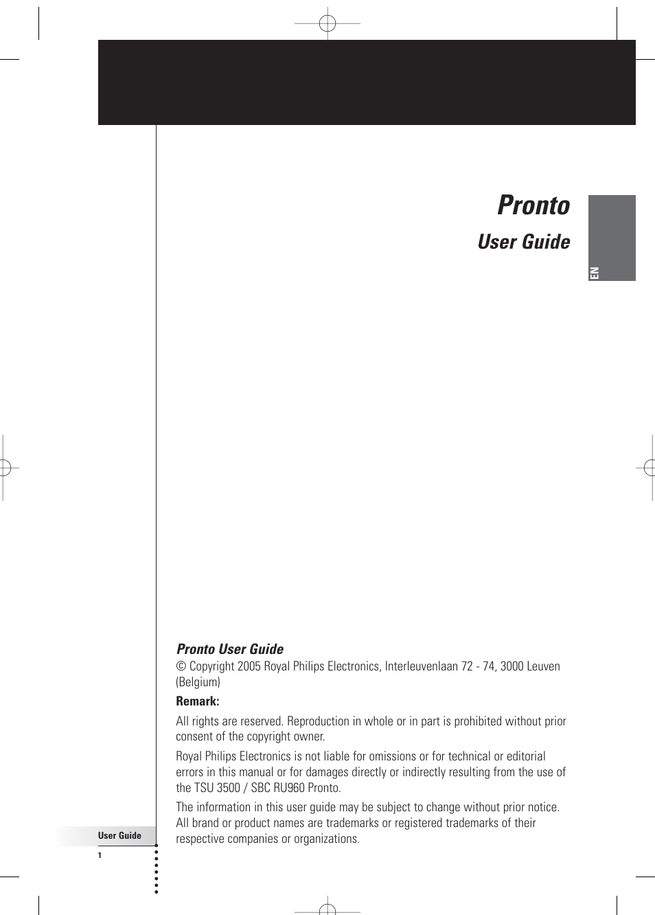 Philips Pronto Home Theater Control Panel TSU3500 User Manual | 70 pages