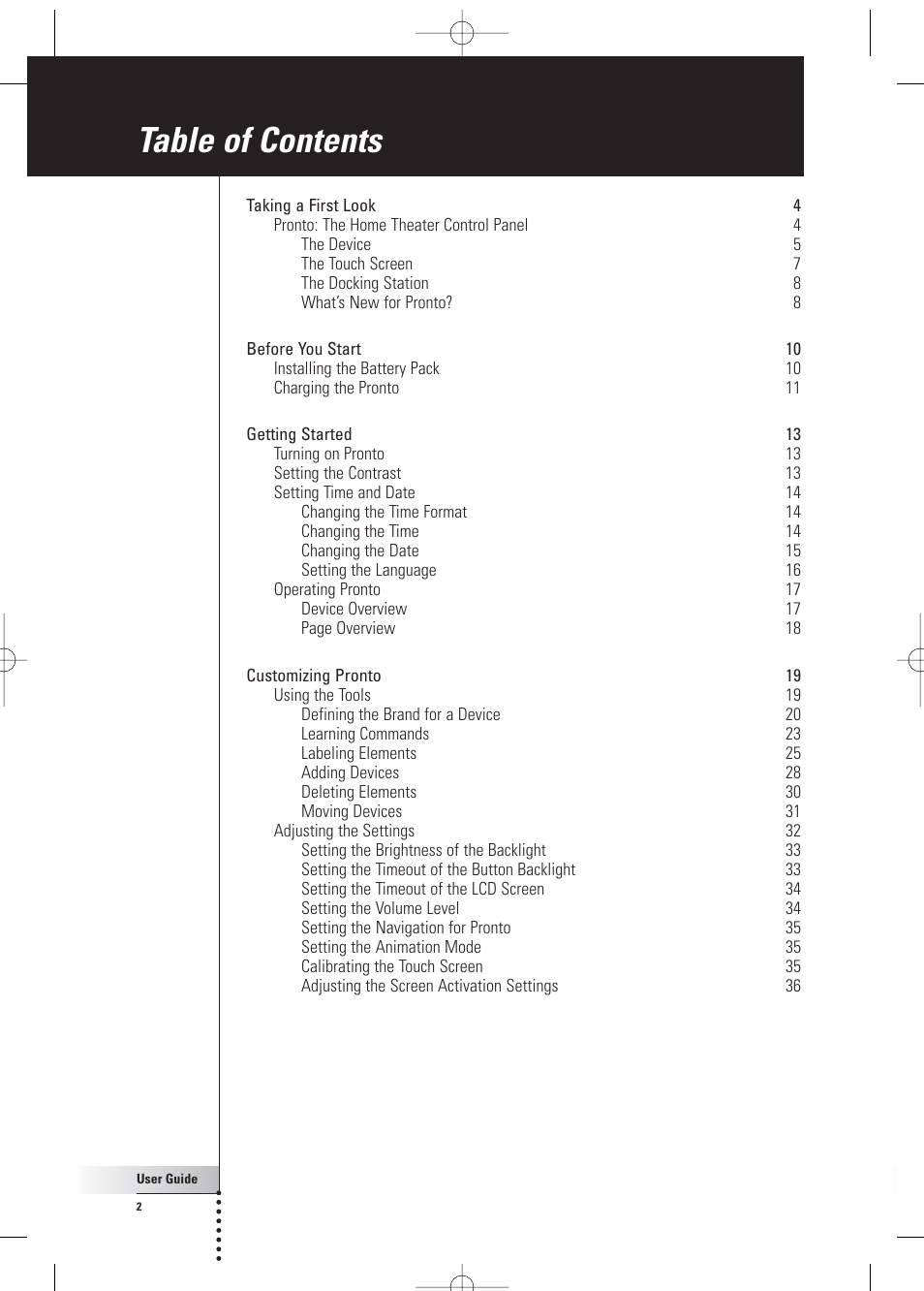 Philips Pronto Home Theater Control Panel TSU3500 User Manual | Page 2 / 70