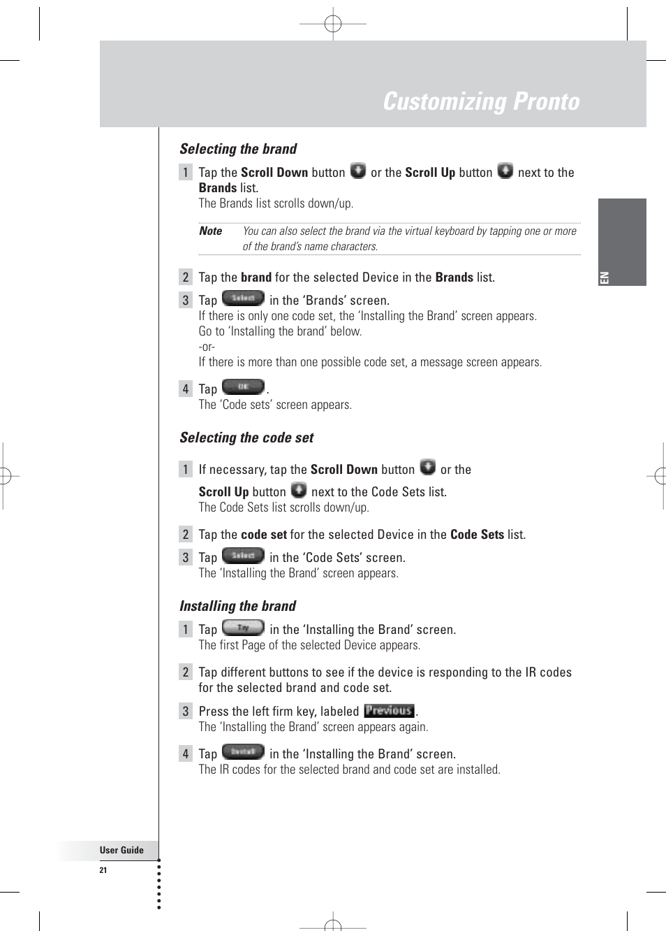 Customizing pronto | Philips Pronto Home Theater Control Panel TSU3500 User Manual | Page 21 / 70