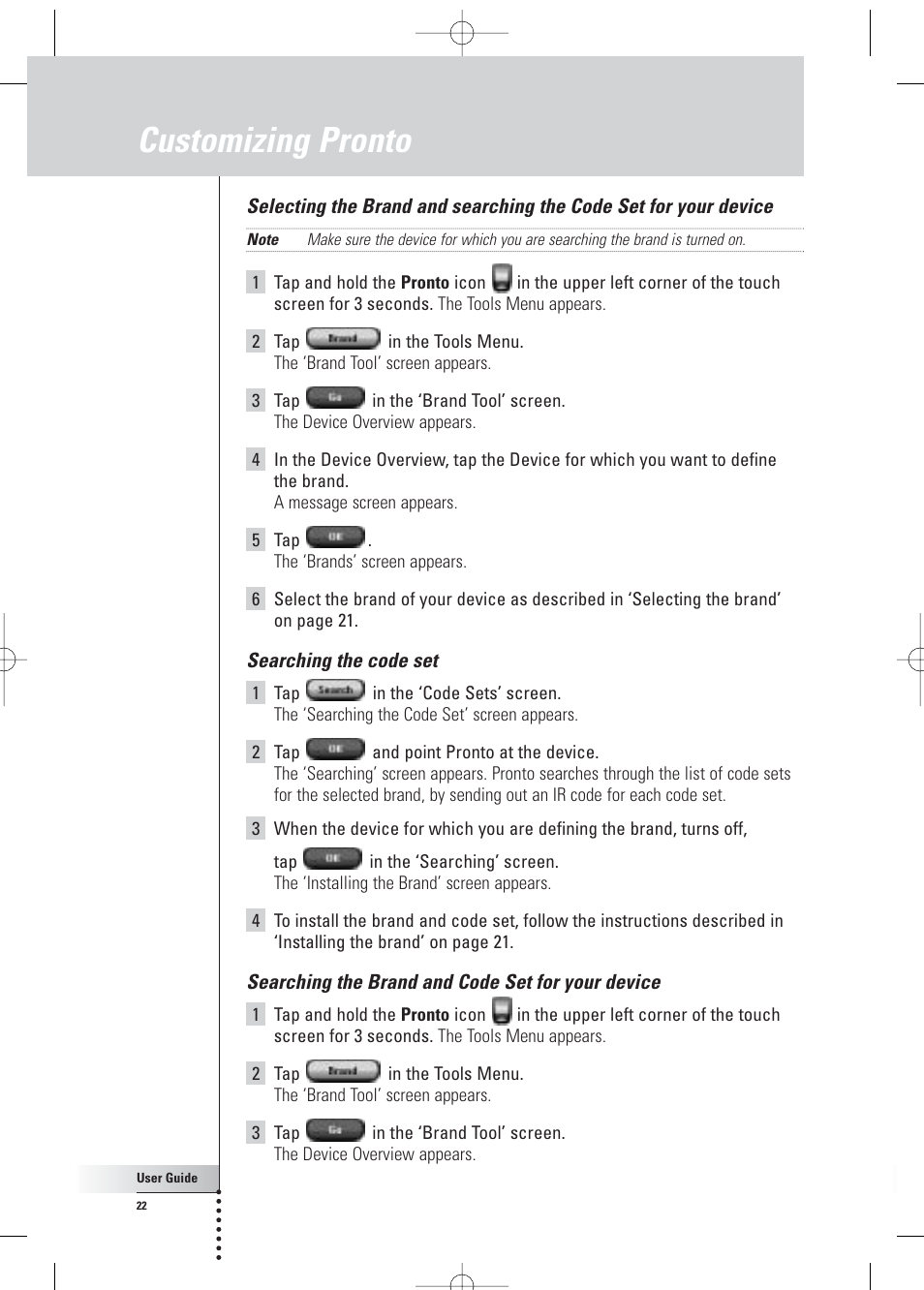 Customizing pronto | Philips Pronto Home Theater Control Panel TSU3500 User Manual | Page 22 / 70