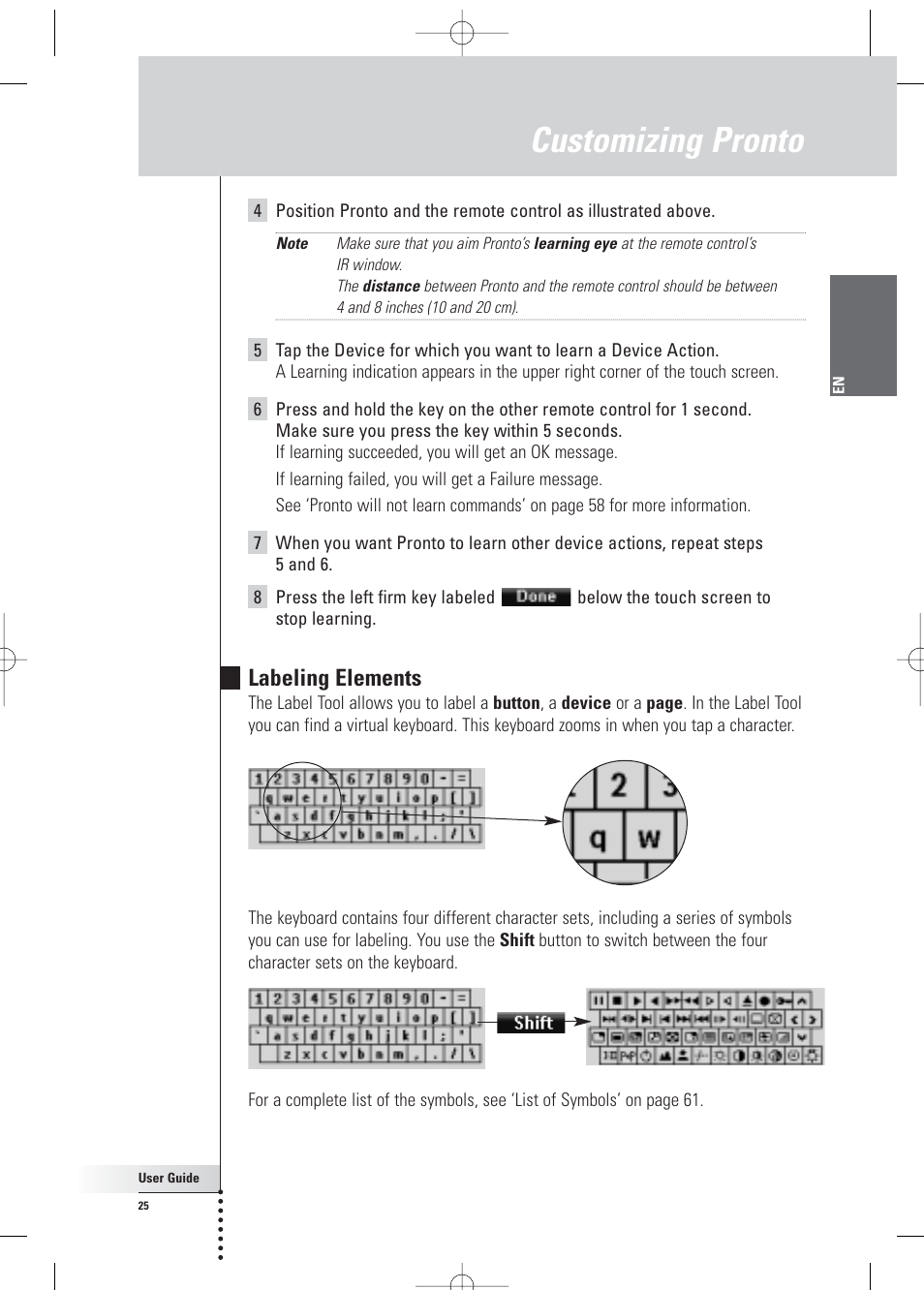 Customizing pronto, Labeling elements | Philips Pronto Home Theater Control Panel TSU3500 User Manual | Page 25 / 70