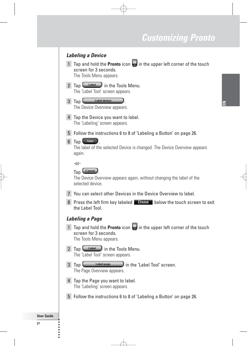 Customizing pronto | Philips Pronto Home Theater Control Panel TSU3500 User Manual | Page 27 / 70