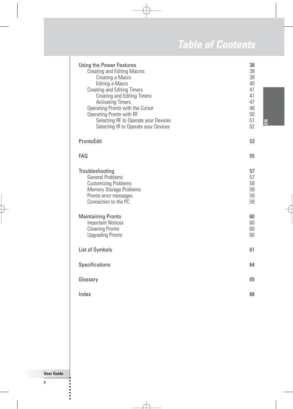Philips Pronto Home Theater Control Panel TSU3500 User Manual | Page 3 / 70