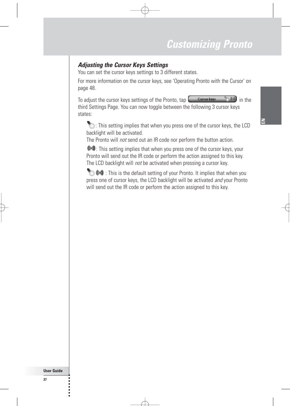 Customizing pronto | Philips Pronto Home Theater Control Panel TSU3500 User Manual | Page 37 / 70