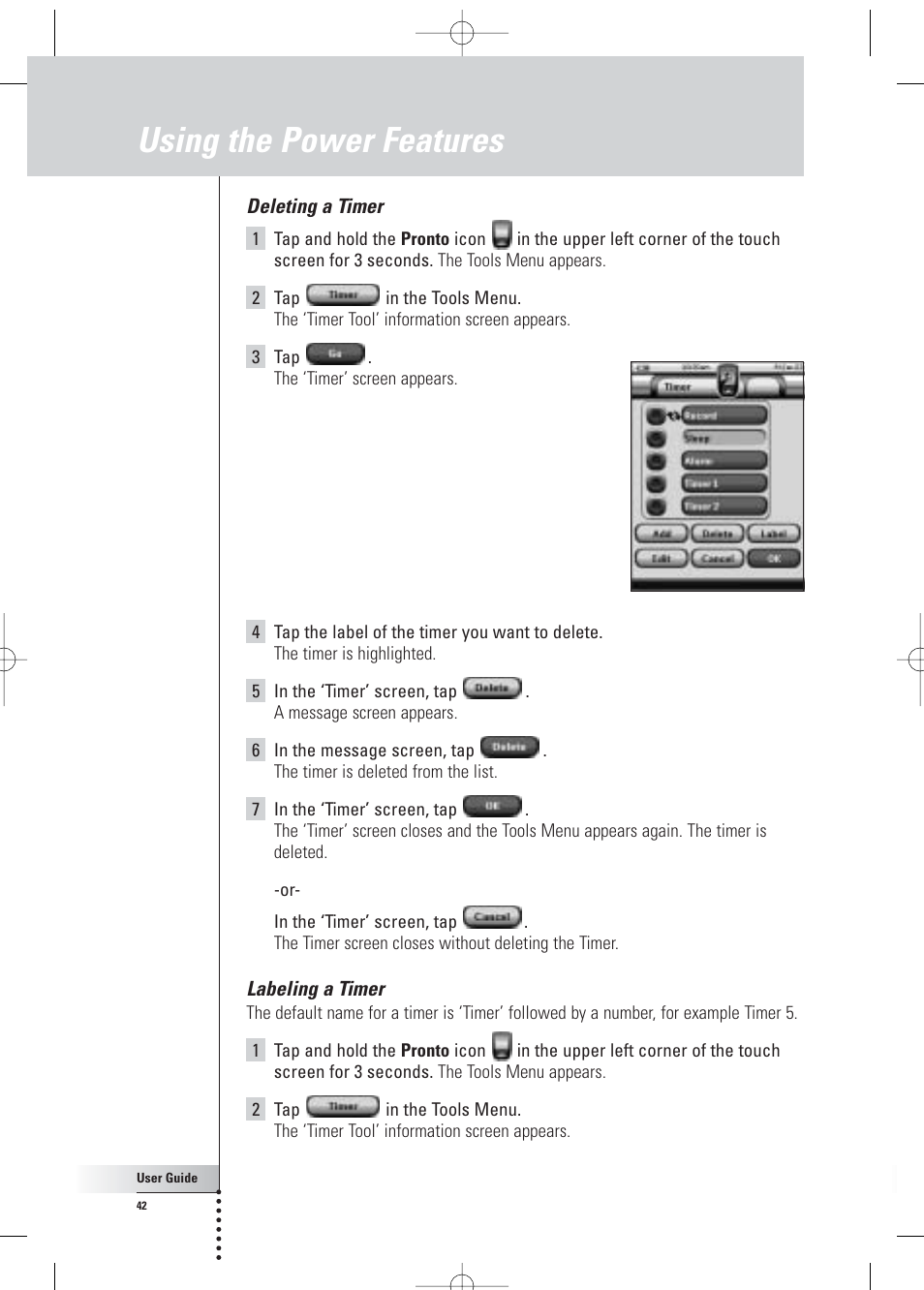 Using the power features | Philips Pronto Home Theater Control Panel TSU3500 User Manual | Page 42 / 70