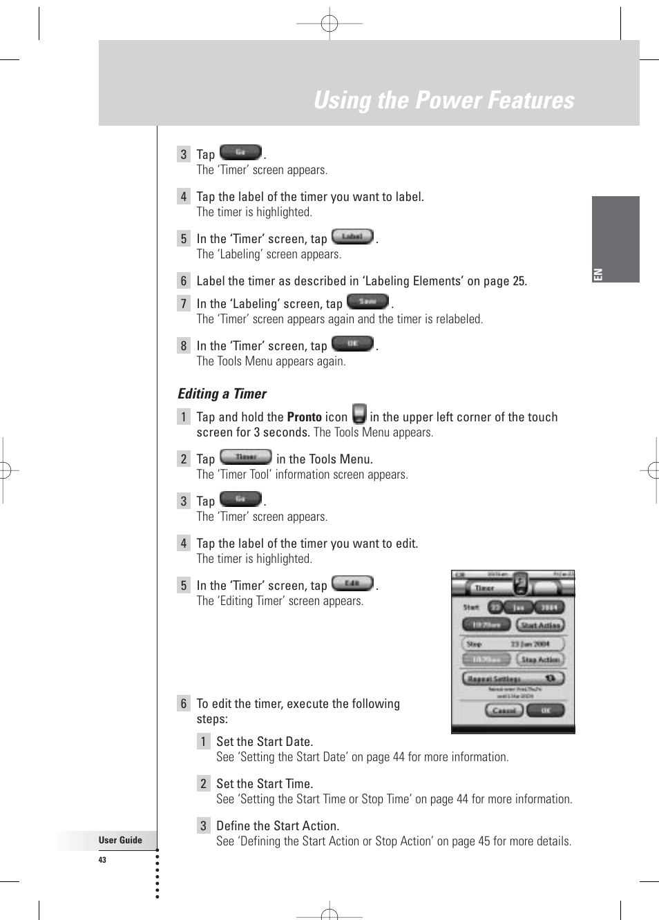 Using the power features | Philips Pronto Home Theater Control Panel TSU3500 User Manual | Page 43 / 70