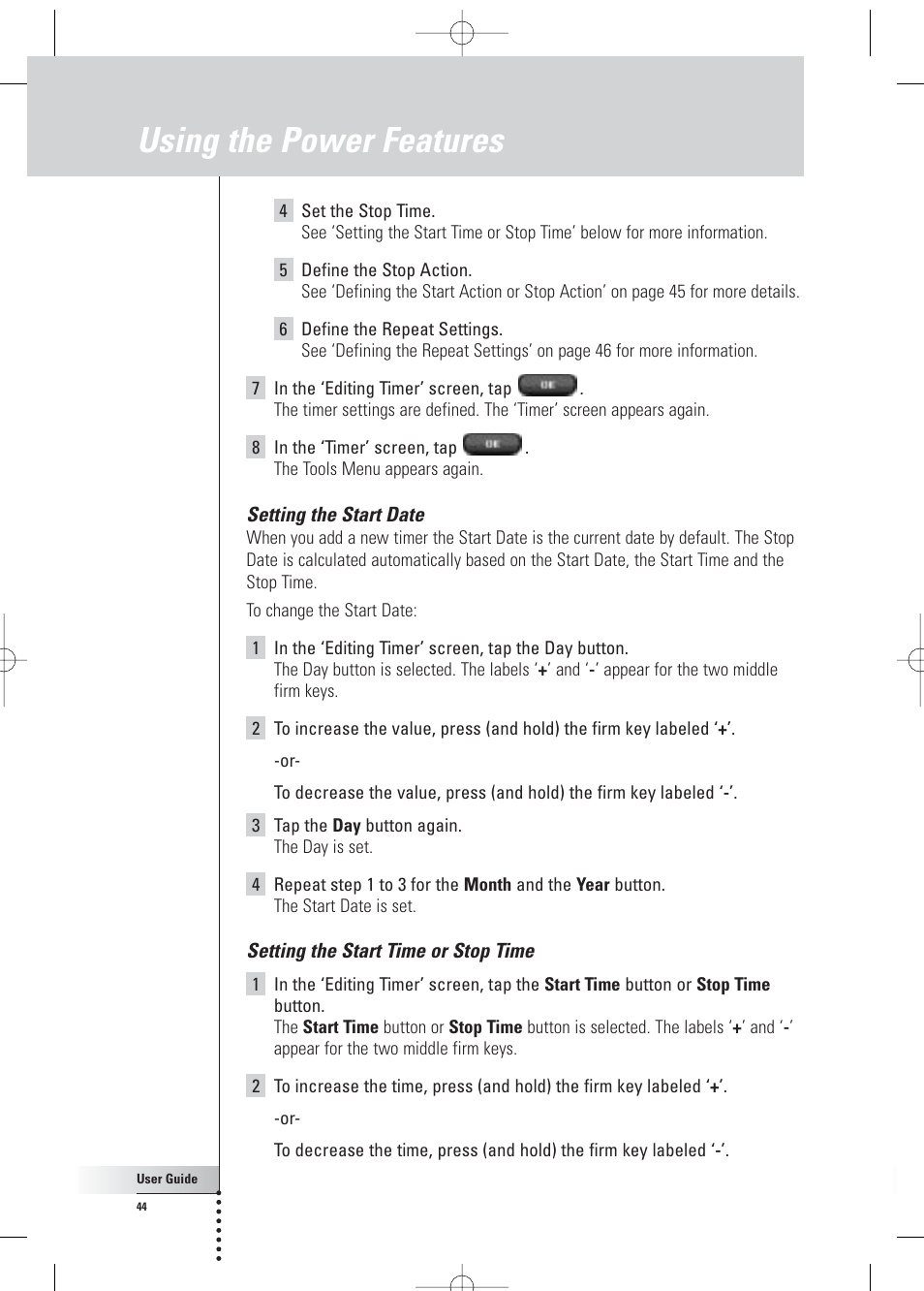 Using the power features | Philips Pronto Home Theater Control Panel TSU3500 User Manual | Page 44 / 70