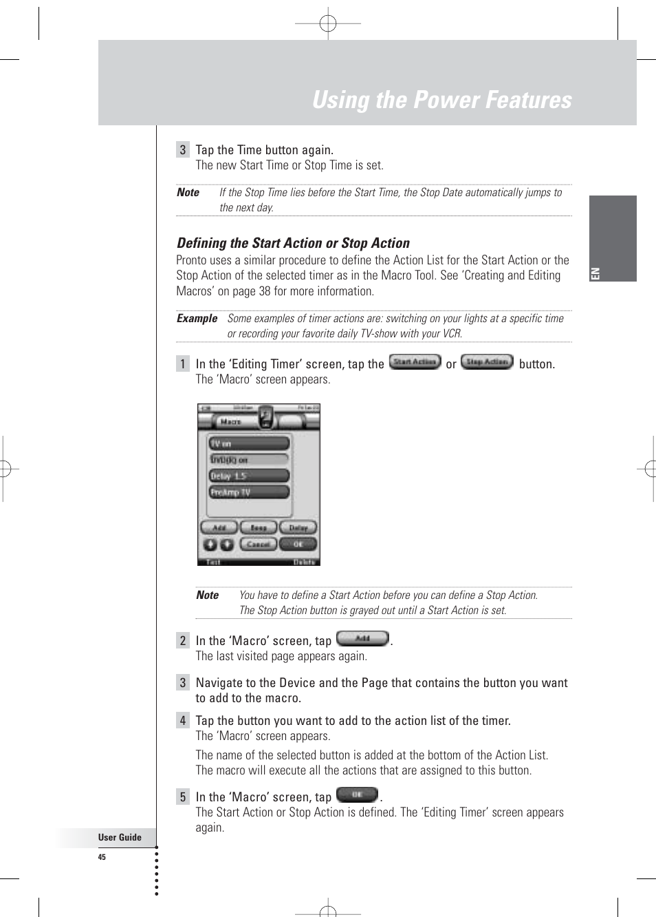 Using the power features | Philips Pronto Home Theater Control Panel TSU3500 User Manual | Page 45 / 70