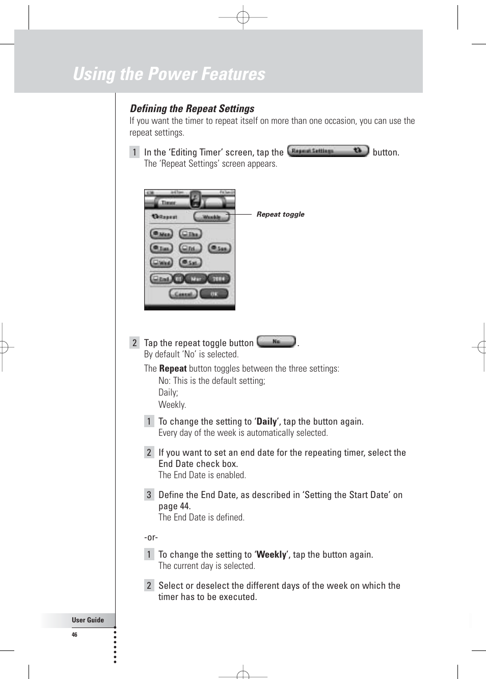 Using the power features | Philips Pronto Home Theater Control Panel TSU3500 User Manual | Page 46 / 70