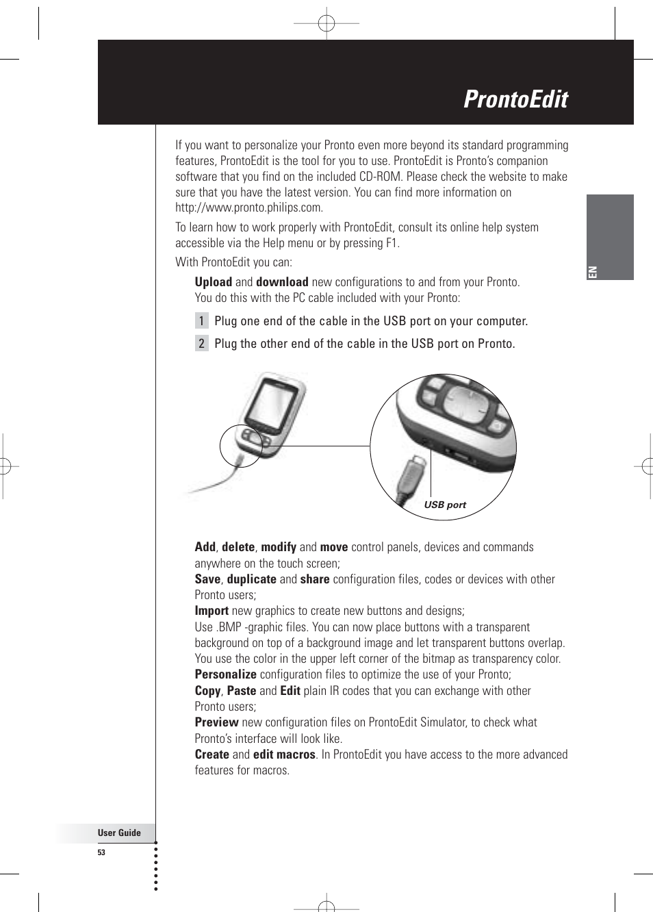 Prontoedit | Philips Pronto Home Theater Control Panel TSU3500 User Manual | Page 53 / 70