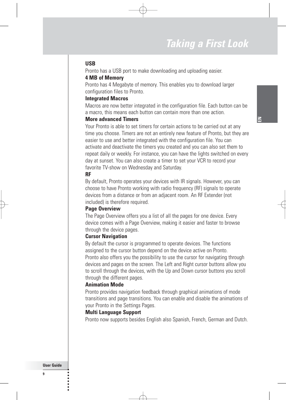 Taking a first look | Philips Pronto Home Theater Control Panel TSU3500 User Manual | Page 9 / 70