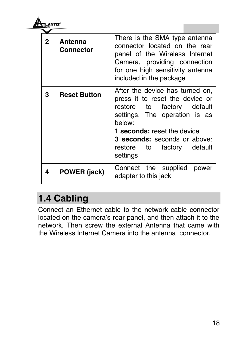 4 cabling, English | Atlantis Land A02-IPCAM2-W54 User Manual | Page 18 / 35