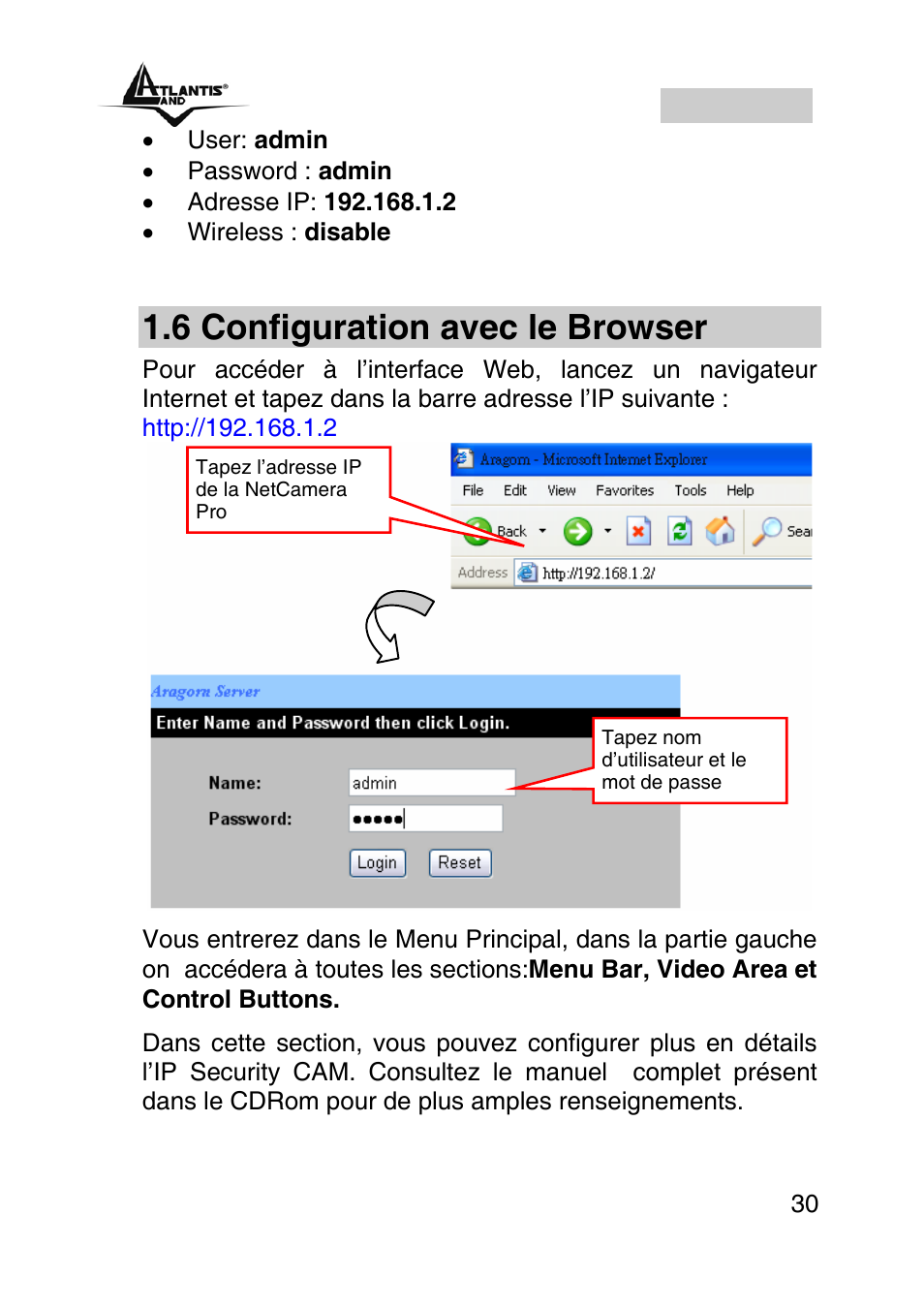 6 configuration avec le browser, Francais | Atlantis Land A02-IPCAM2-W54 User Manual | Page 30 / 35