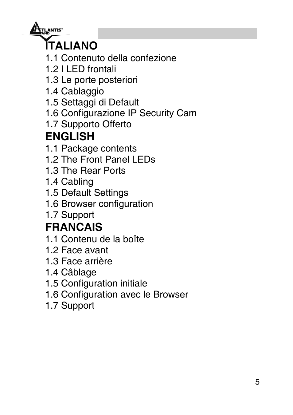Index, Italiano, English | Francais | Atlantis Land A02-IPCAM2-W54 User Manual | Page 5 / 35