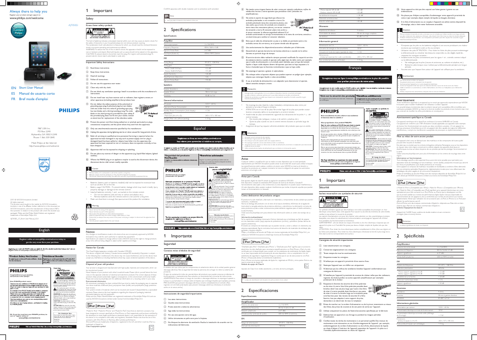 Philips AJ7050D-37 User Manual | 2 pages