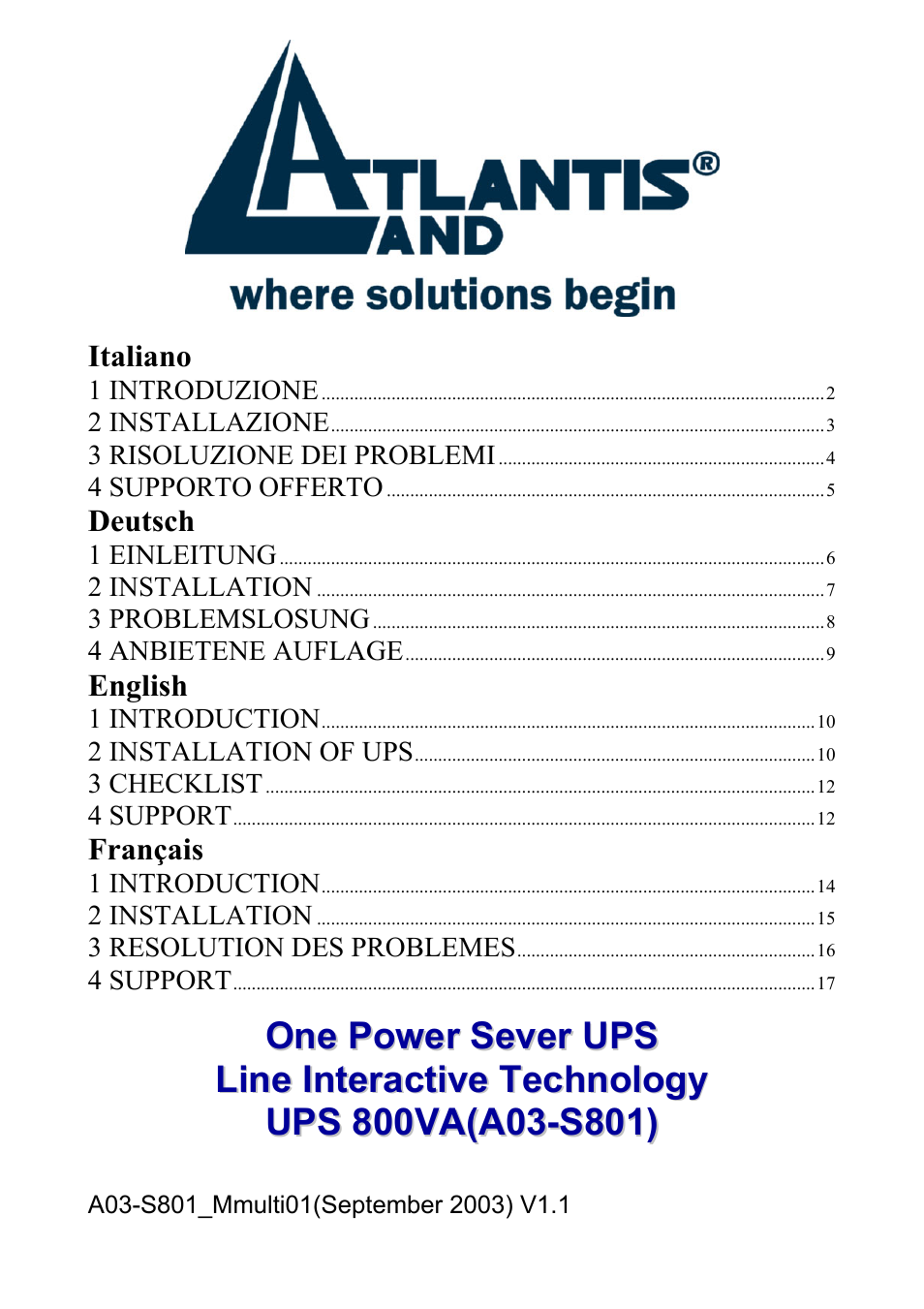 Atlantis Land A03-S801 User Manual | 17 pages