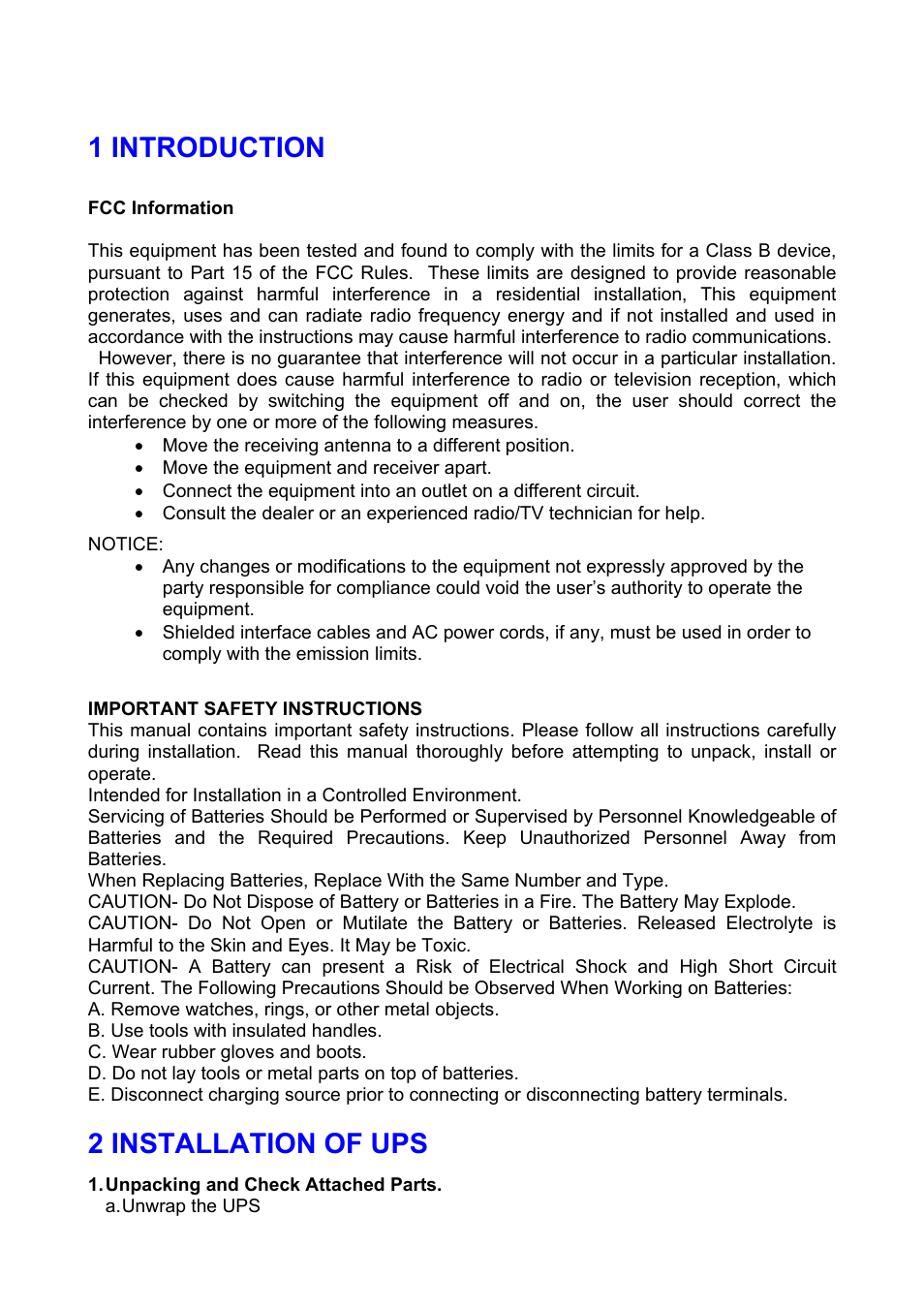 1 introduction, 2 installation of ups | Atlantis Land A03-S801 User Manual | Page 10 / 17