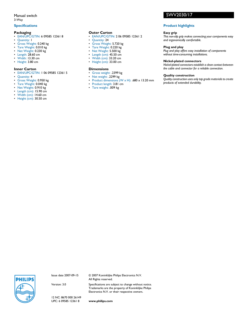 Philips SWV2030-17 User Manual | Page 2 / 2