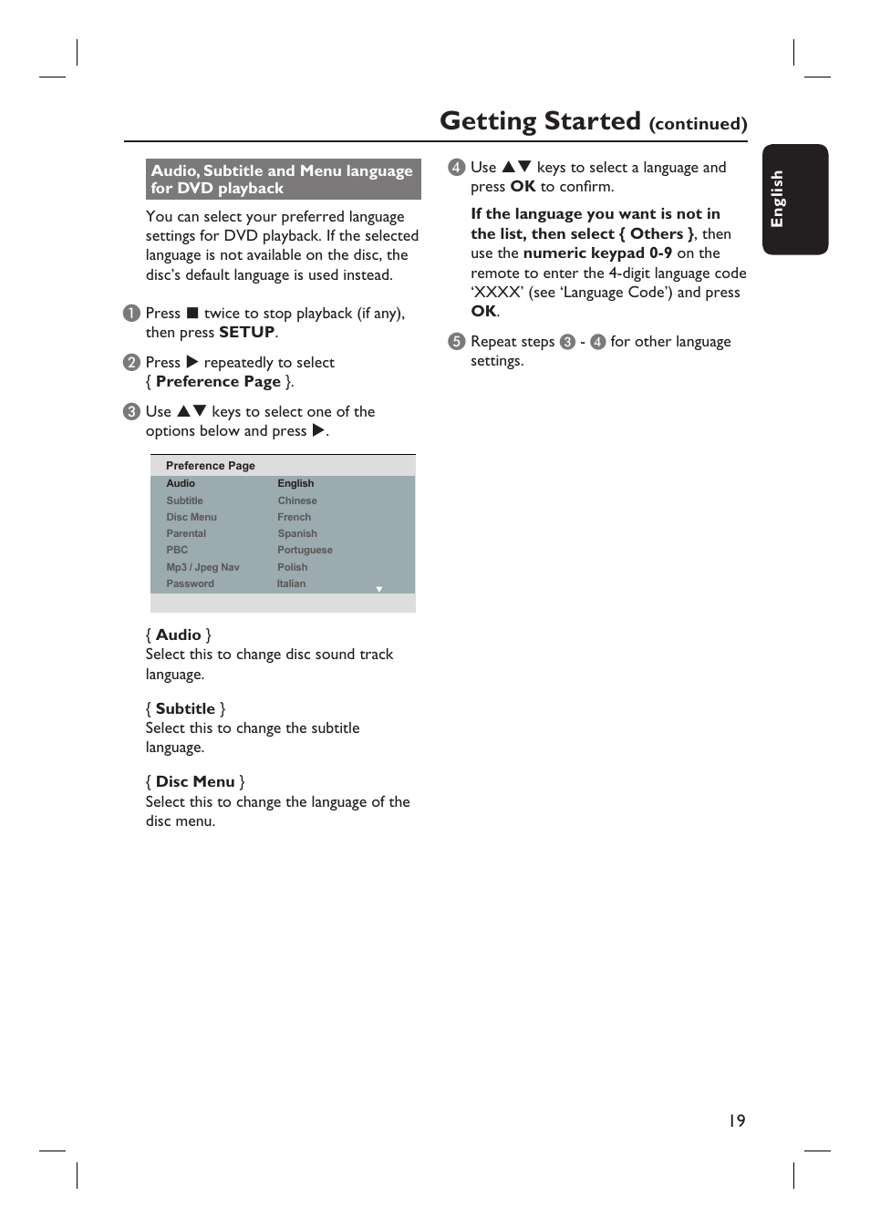 Getting started | Philips DVP3980-37 User Manual | Page 19 / 51