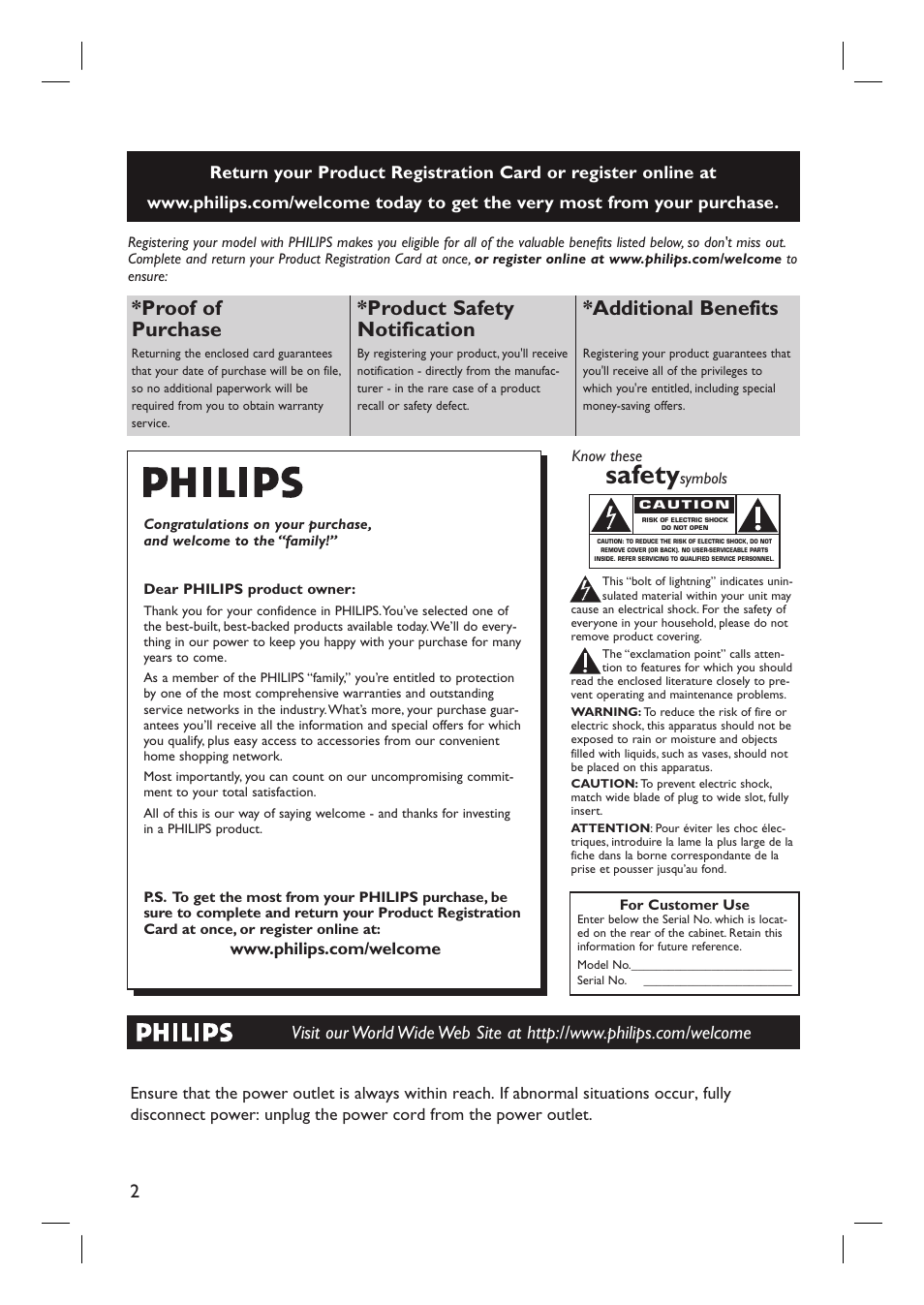 Safety, Proof of purchase, Product safety notification | Additional benefits | Philips DVP3980-37 User Manual | Page 2 / 51