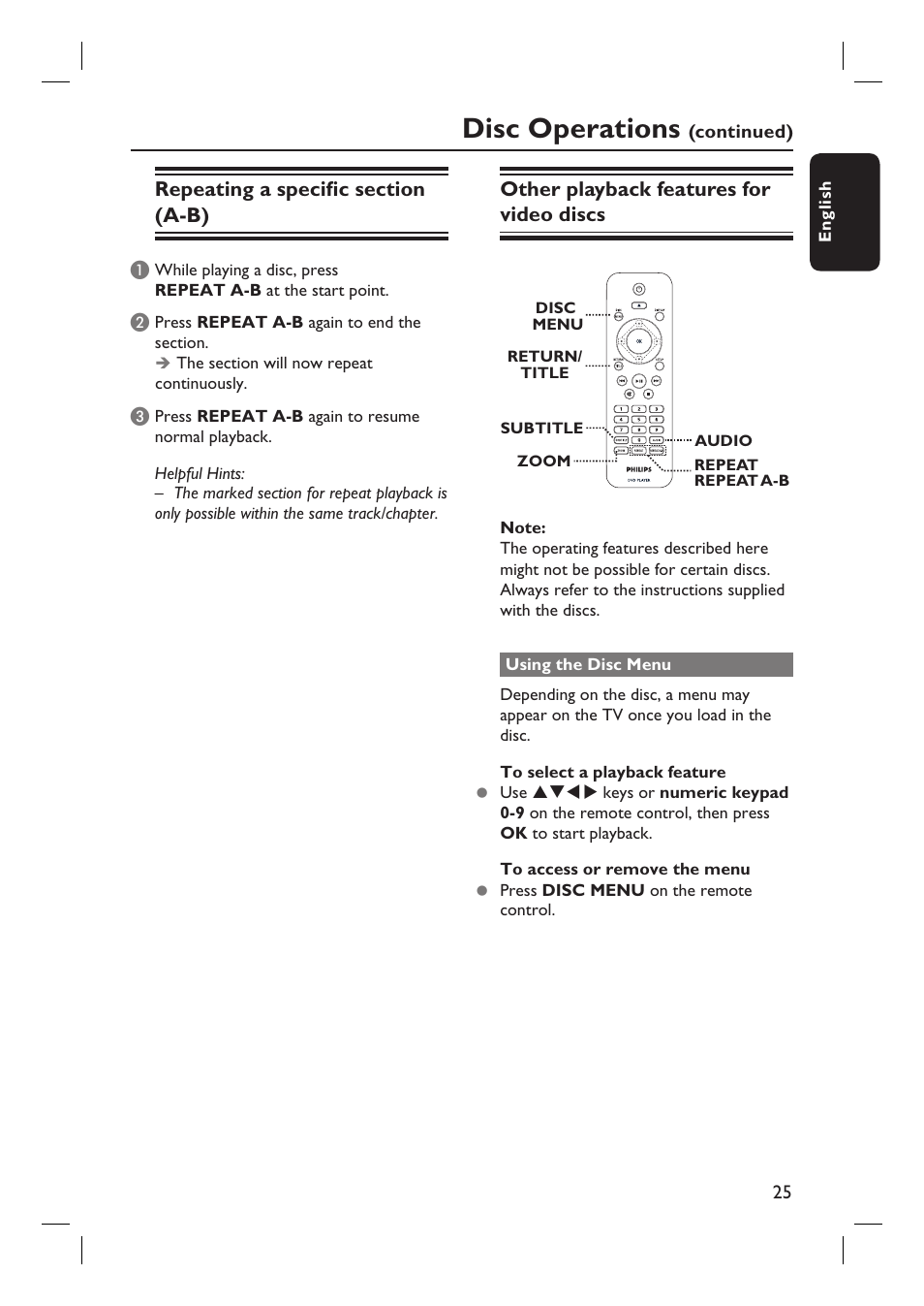 Disc operations | Philips DVP3980-37 User Manual | Page 25 / 51