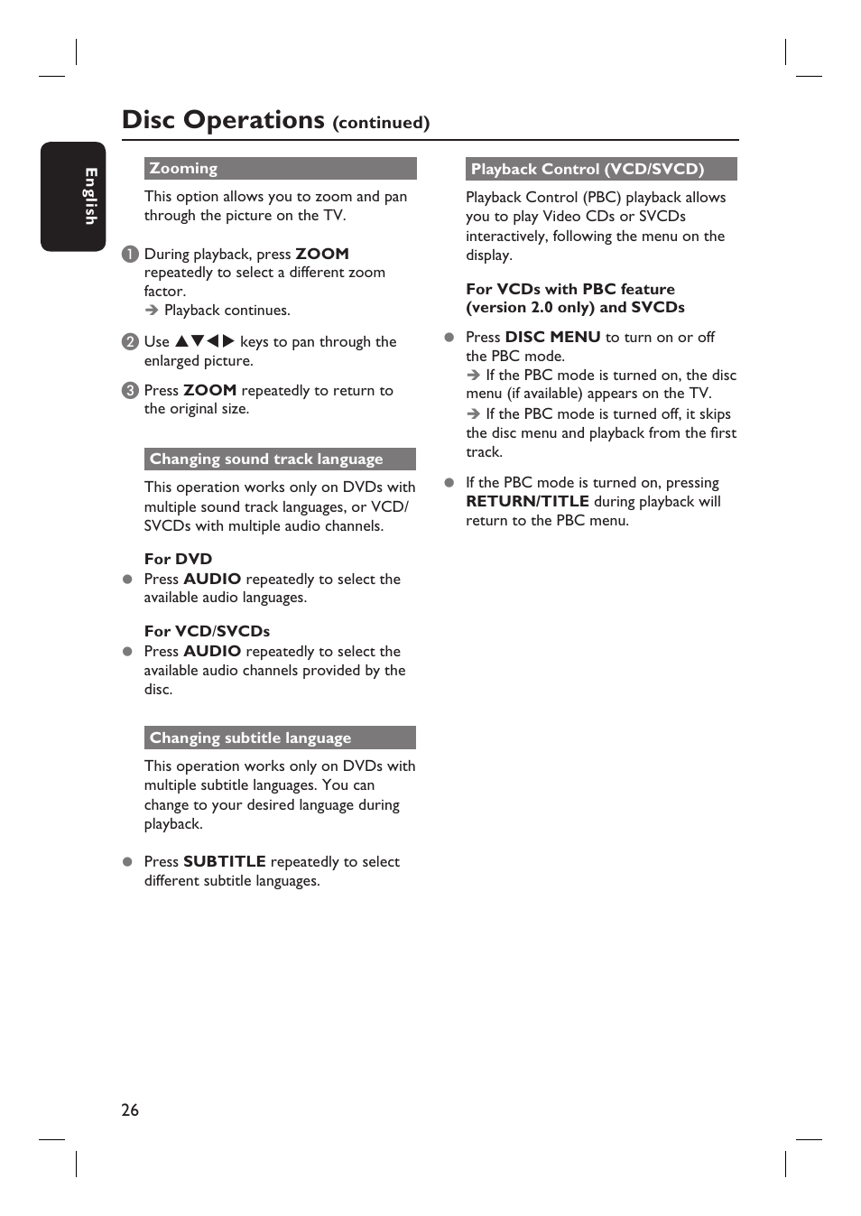 Disc operations | Philips DVP3980-37 User Manual | Page 26 / 51