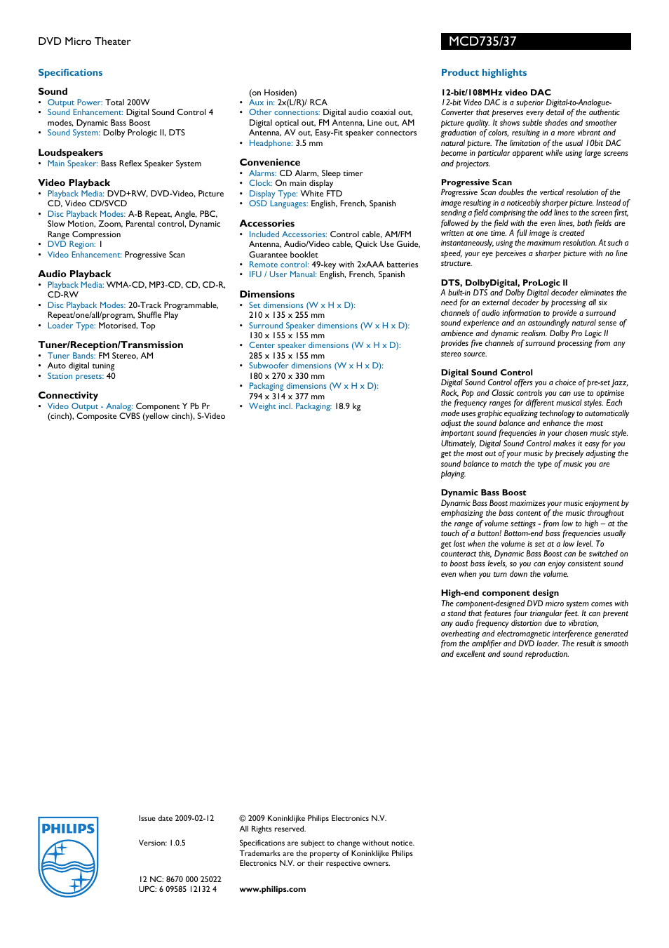 Philips MCD735-37 User Manual | Page 2 / 2