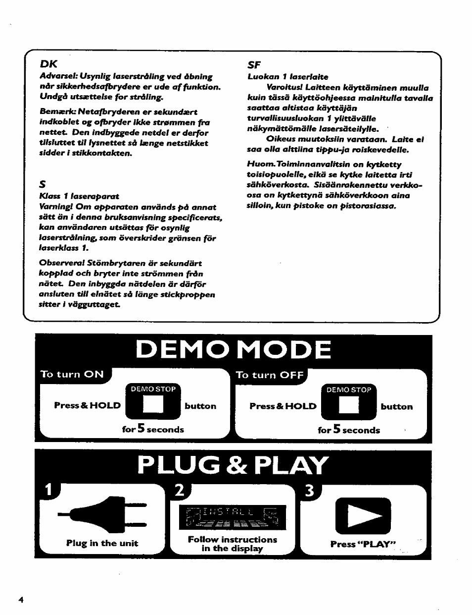 Demo mode, Plug & play | Philips MC77 User Manual | Page 4 / 30