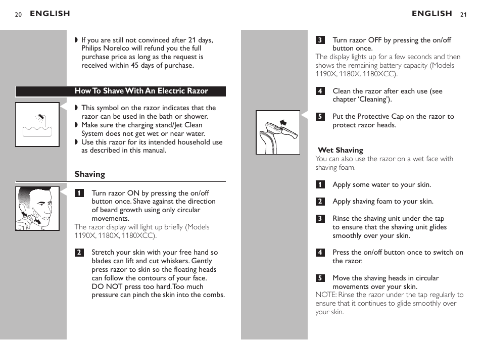 Philips Norelco SensoTouch wet and dry electric razor 1190XD DualPrecision heads Jet Clean 50 min with Precision trimmer and Jet Clean system User Manual | Page 11 / 22