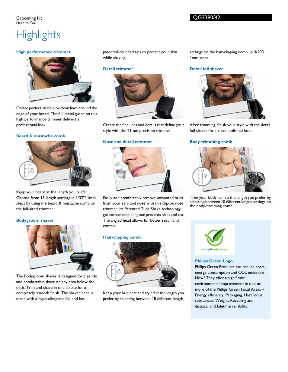 Highlights | Philips QG3380-42 User Manual | Page 2 / 3
