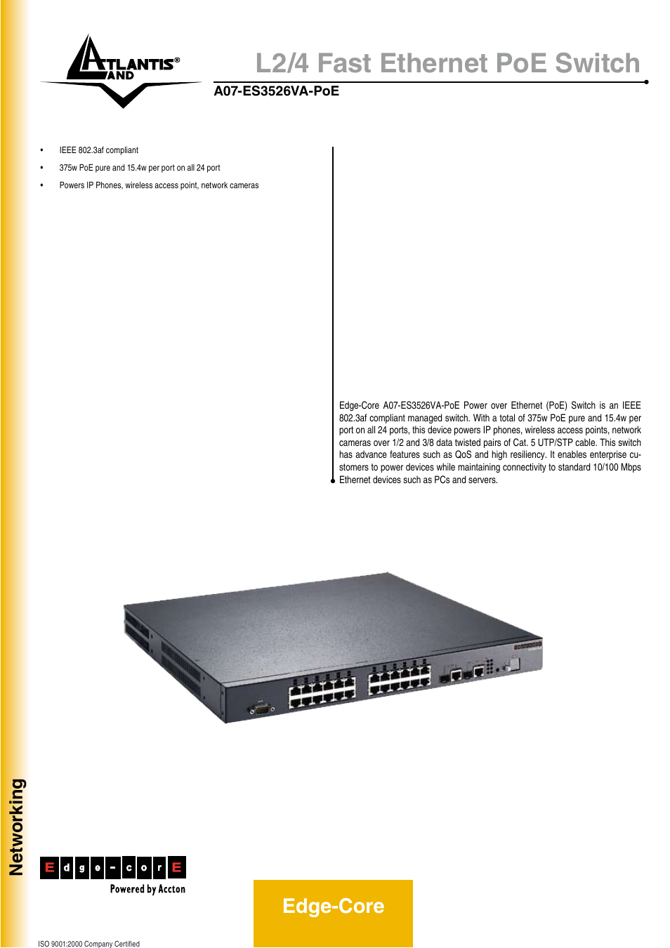 Atlantis Land L2/4 Fast Ethernet PoE Switch User Manual | 2 pages