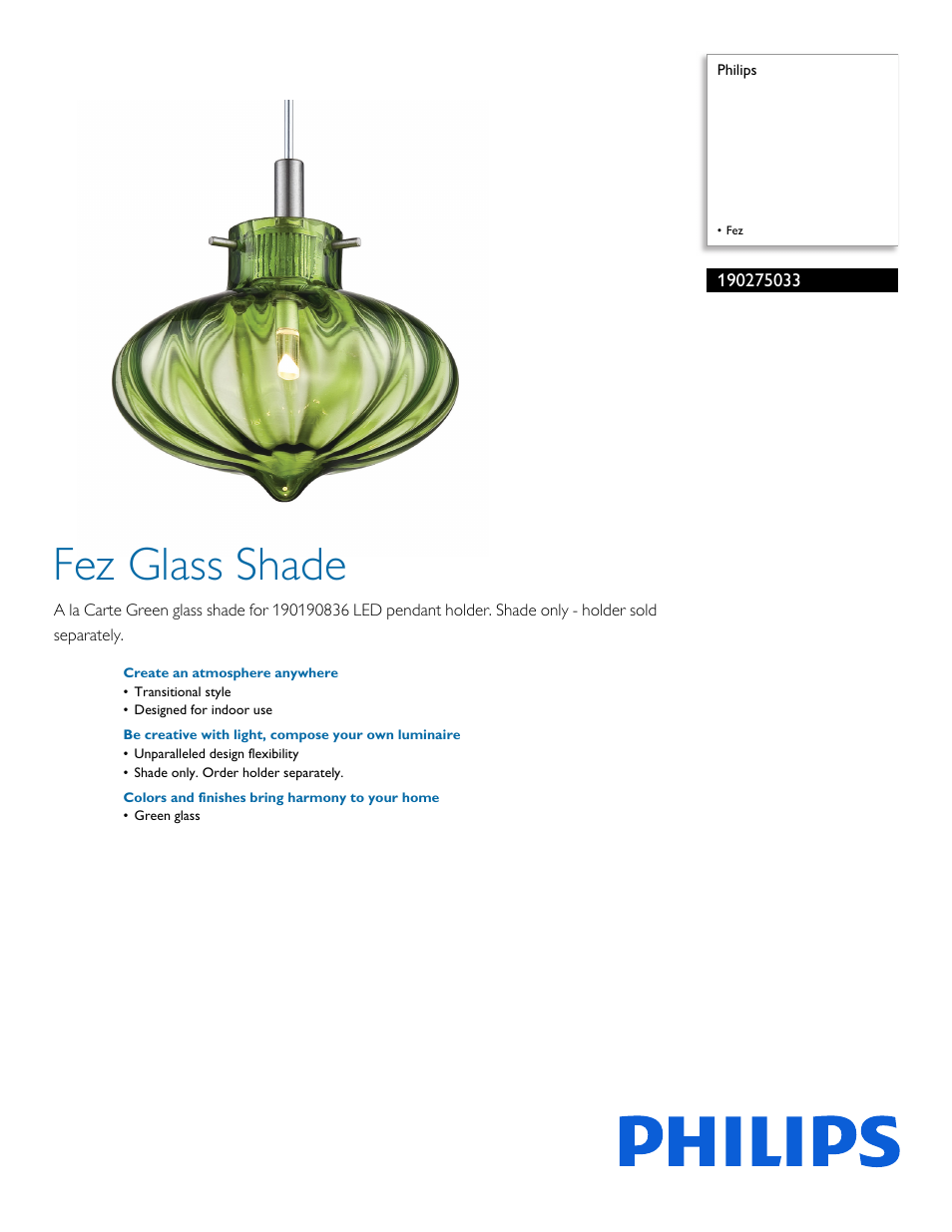 Philips 190275033 User Manual | 2 pages