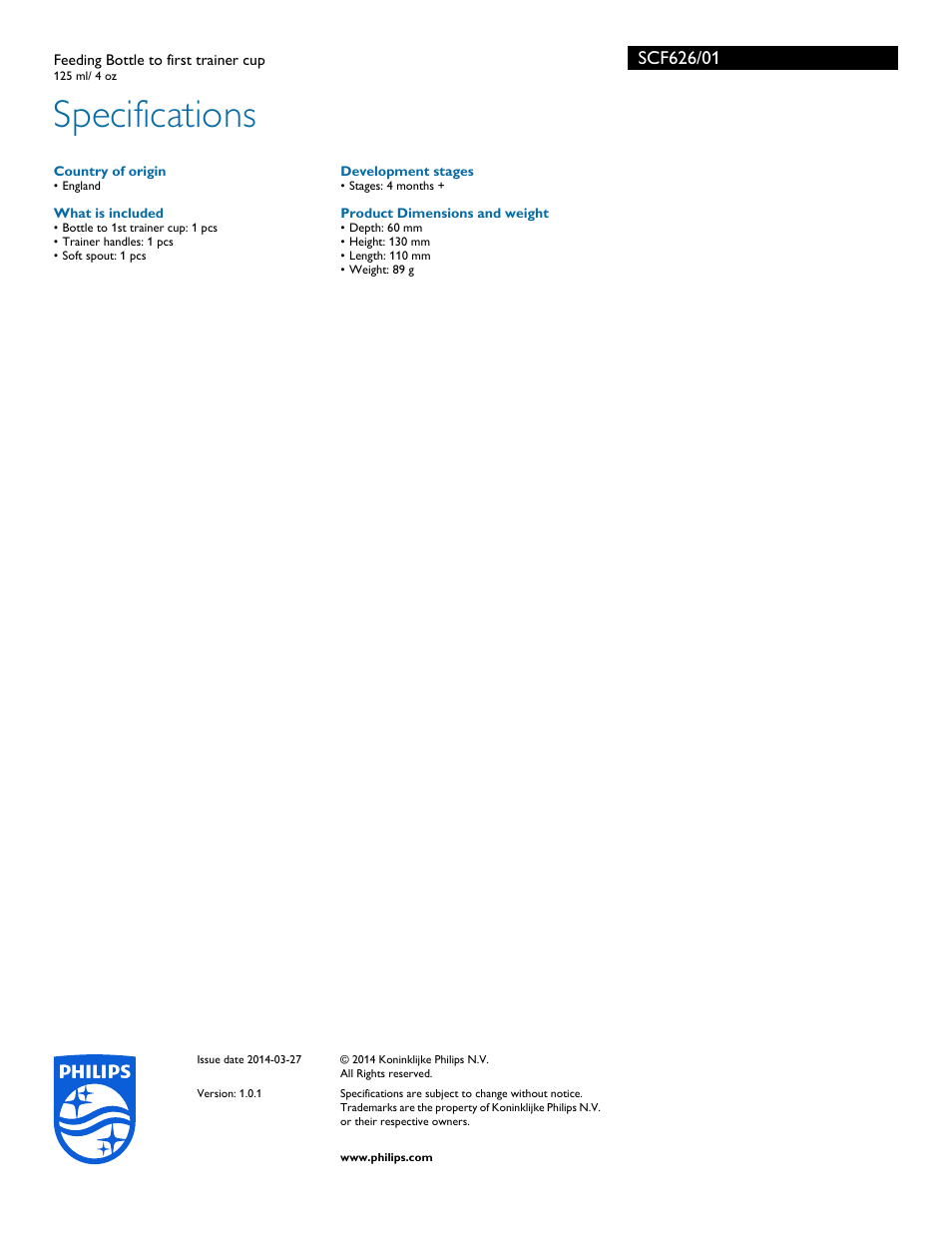 Specifications | Philips SCF626-01 User Manual | Page 2 / 2