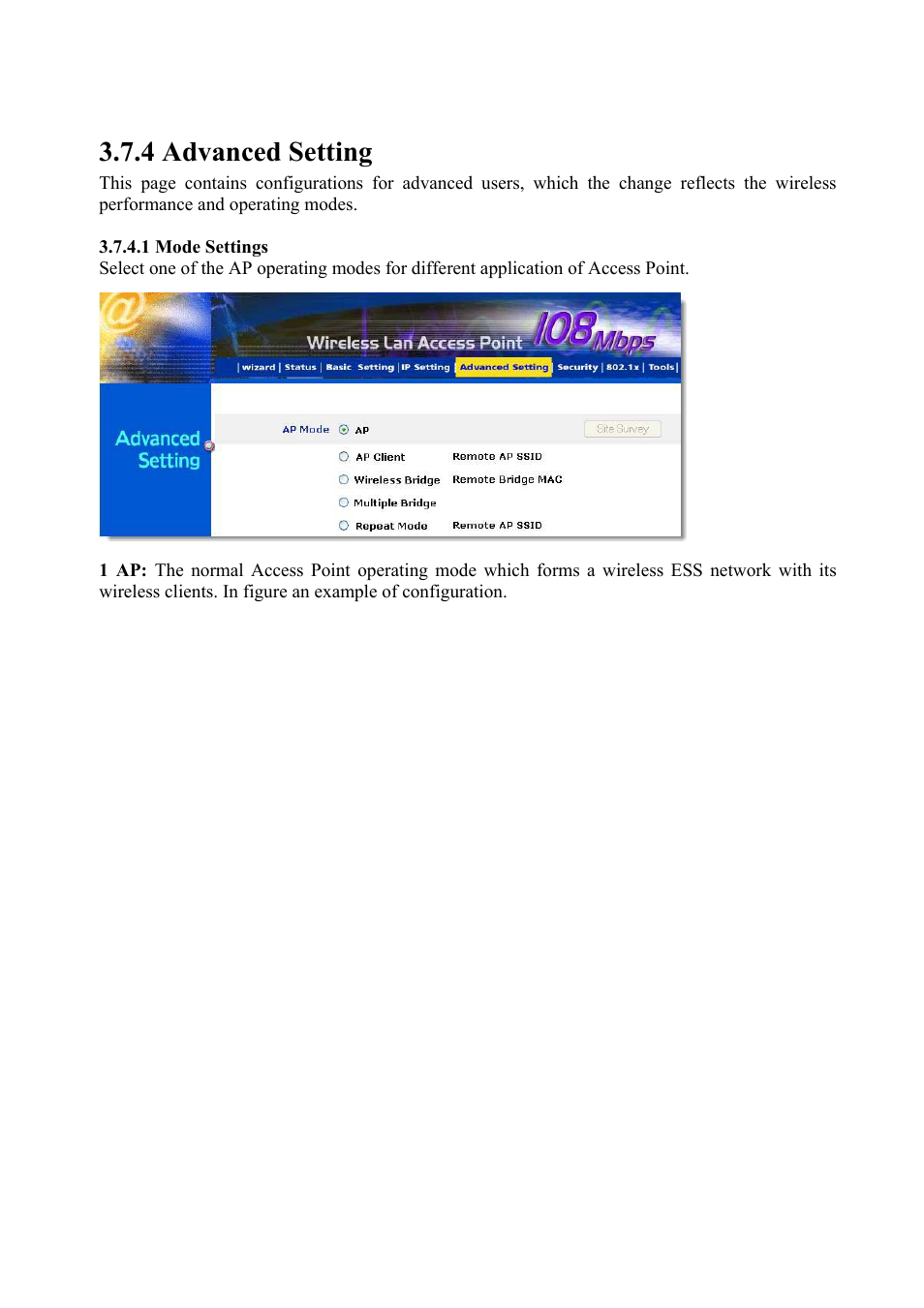 4 advanced setting | Atlantis Land i I-Fly Wireless Access Point User Manual | Page 18 / 42