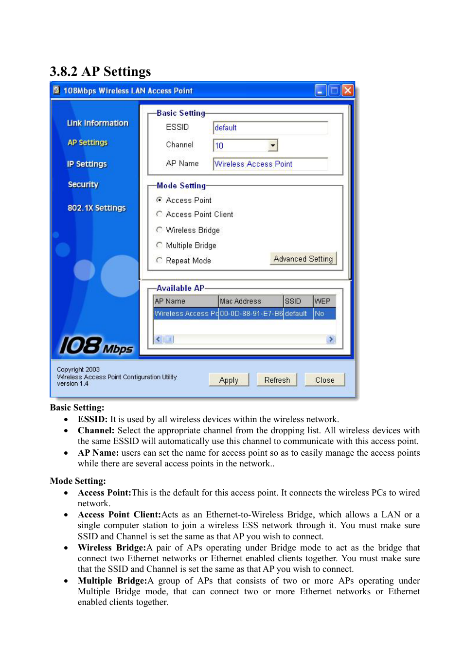 2 ap settings | Atlantis Land i I-Fly Wireless Access Point User Manual | Page 28 / 42