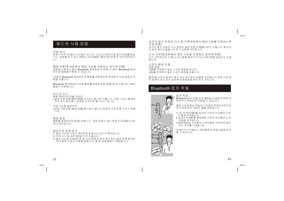 헤드셋 사용 방법, Bluetooth 장치 착용 | Philips SHB1300-97 User Manual | Page 12 / 25