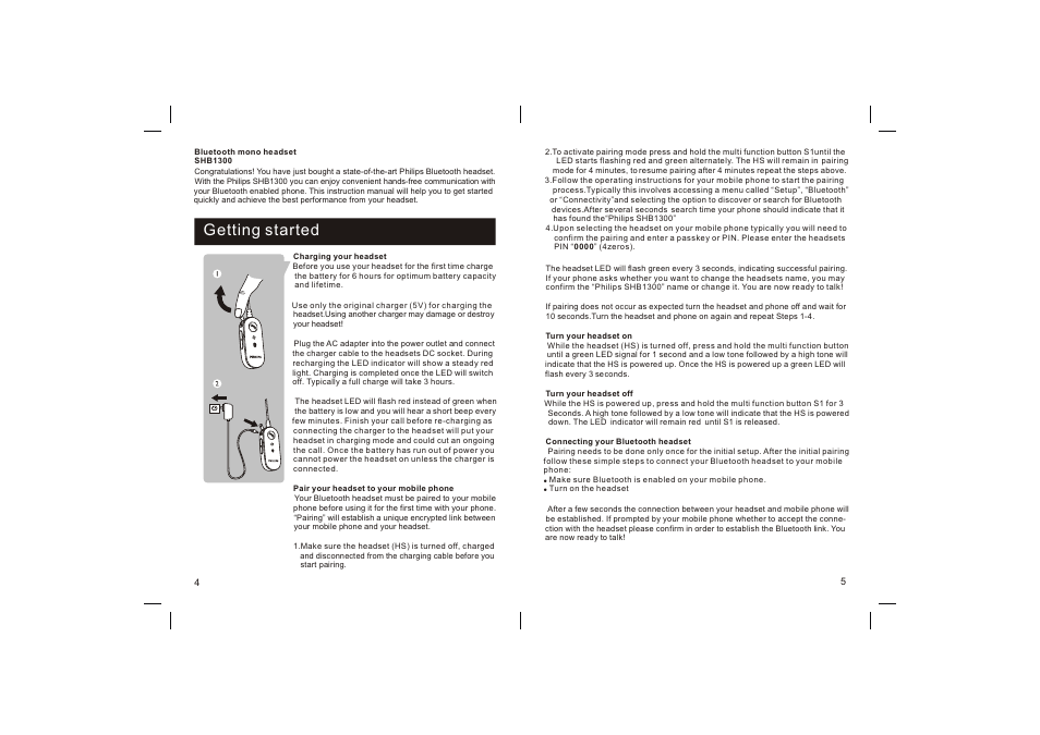 Getting started | Philips SHB1300-97 User Manual | Page 3 / 25