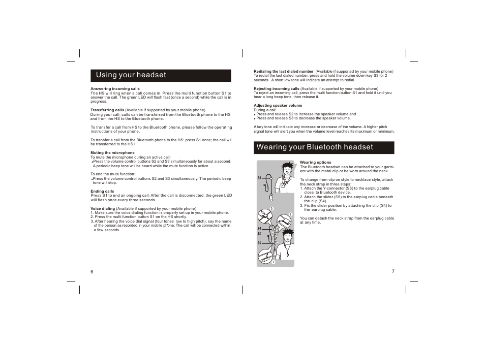 Using your headset wearing your bluetooth headset | Philips SHB1300-97 User Manual | Page 4 / 25