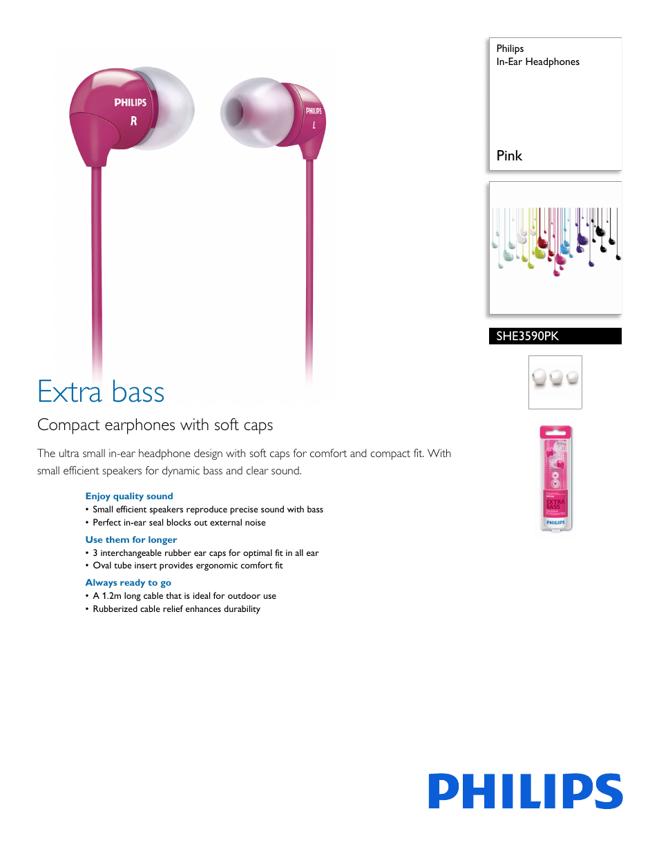 Philips SHE3590PK-10 User Manual | 2 pages