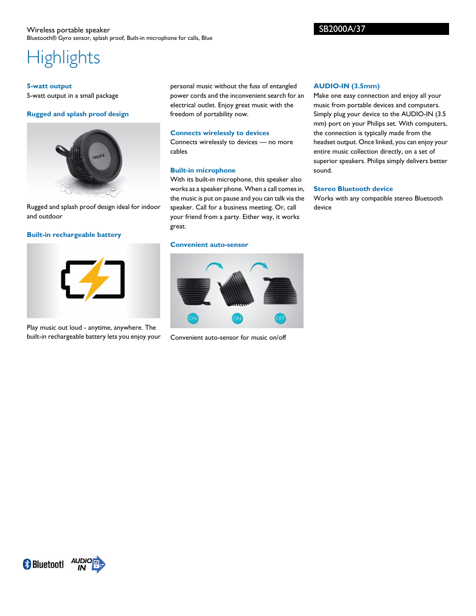 Highlights | Philips SB2000A-37 User Manual | Page 2 / 3