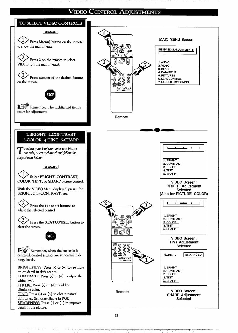 Ideo, Ontrol, Djustments | Philips LCD PROJECTOR User Manual | Page 23 / 60