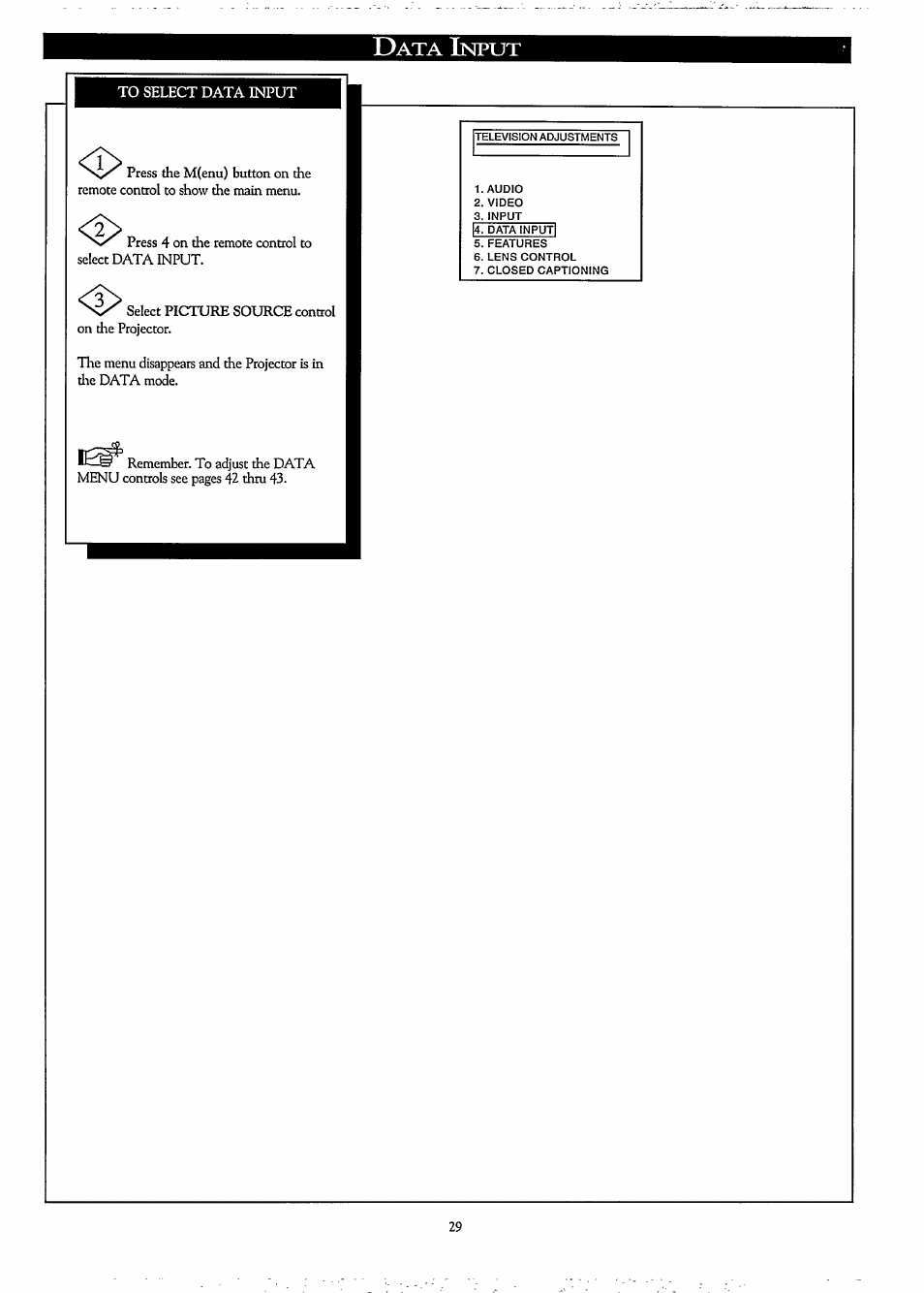 Data input, Nput | Philips LCD PROJECTOR User Manual | Page 29 / 60